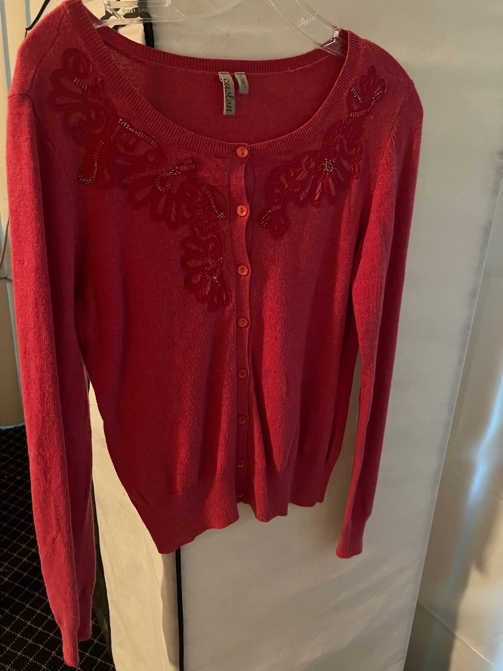 Caslon Red Embellished Button-Front Cardigan